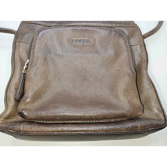 FOSSIL Brown Leather Shoulder Bag Crossbody Organizer Purse Wallet - Picture 14 of 14